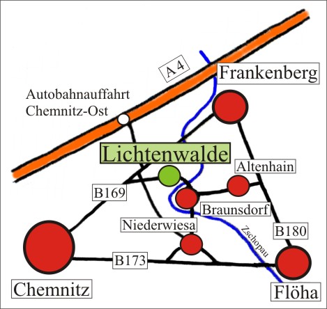 Anfahrtskizze nach Lichtenwalde Anfahrtskizze nach Lichtenwalde
